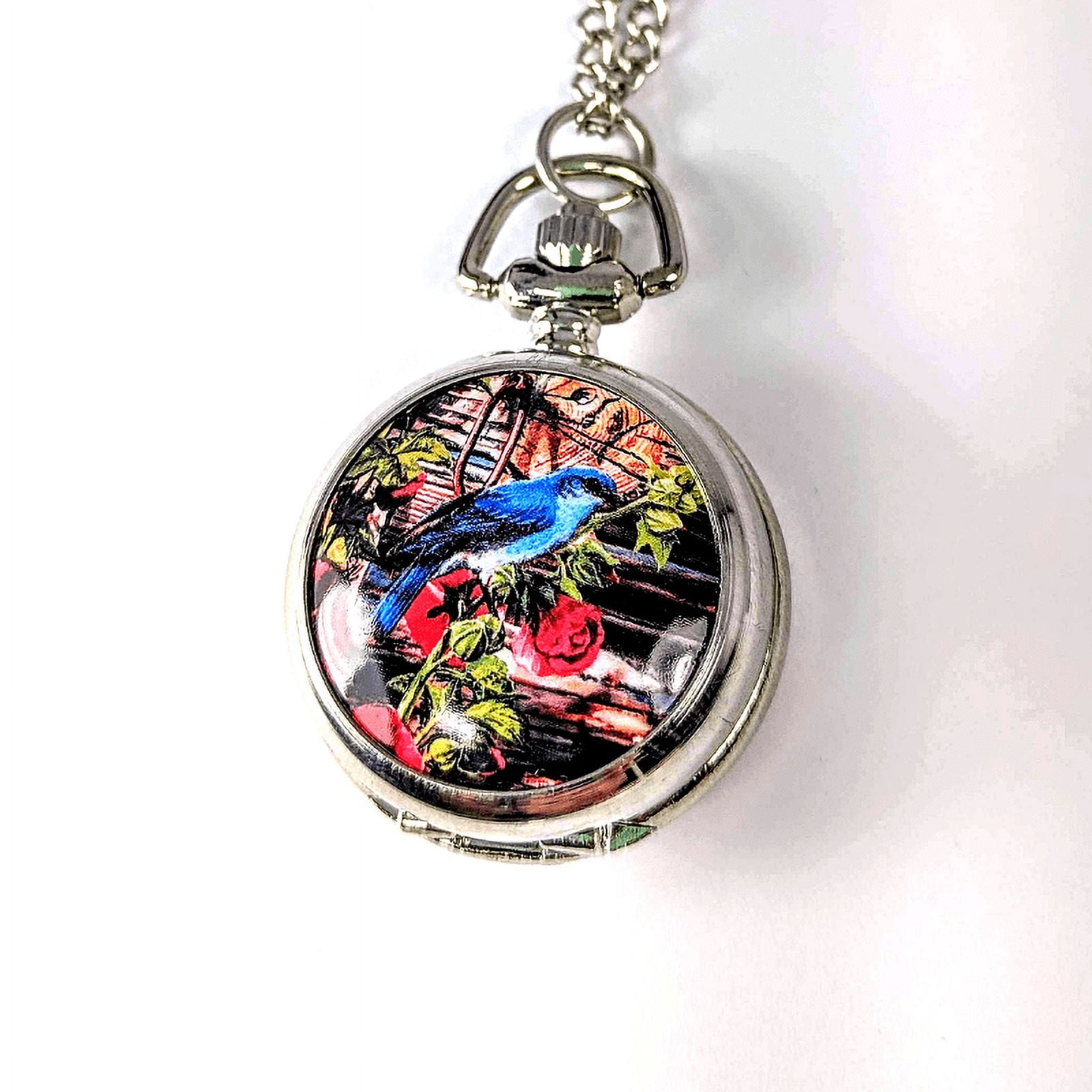 Bluebird Enamel Mini Pocket Watch Necklace