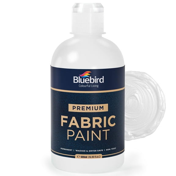 Bluebird Fabric Paint, White, 16.9 Fl Oz, Permanent Fabric Paints for Clothes, Furniture Upholstery
