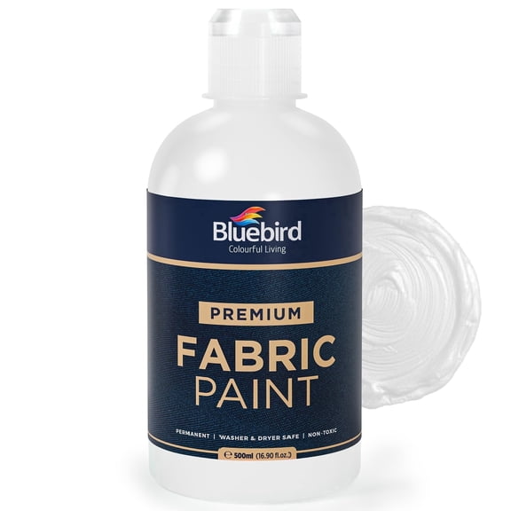 BLUEBIRD Fabric Paint, White, 16.9 Fl Oz, Permanent Fabric Paints for Clothes, Furniture Upholstery