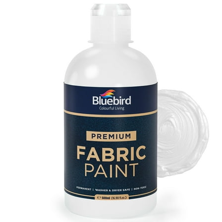 Bluebird Fabric Paint, White, 16.9 Fl Oz, Permanent Fabric Paints for Clothes, Furniture Upholstery