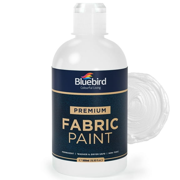 Bluebird Fabric Paint, White, 16.9 Fl Oz, Permanent Fabric Paints for Clothes, Furniture Upholstery