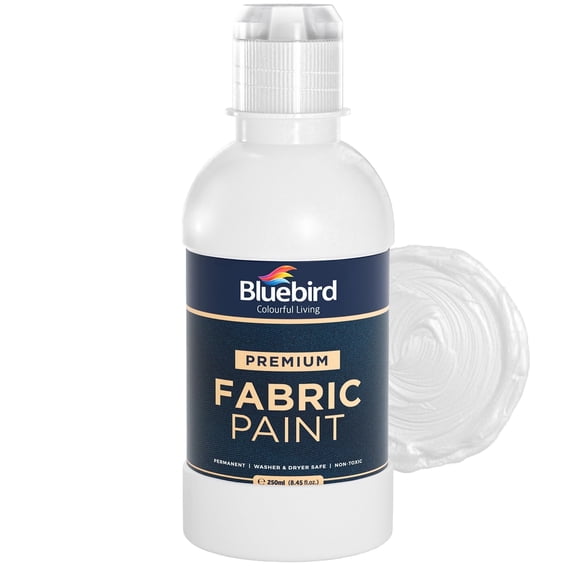 BLUEBIRD Fabric Paint, White, 8.5 Fl Oz, Permanent Fabric Paints for Clothes, and Furniture Upholstery