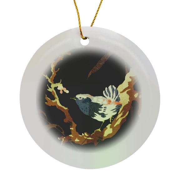 3drose, Bluebird on Branch, Circle Porcelain Ornament