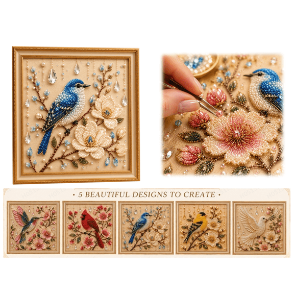 Bluebird Pearl Art DIY Kit, Complete Tool Set Pearl Art Craft Kit, Beginner Friendly DIY Beaded Painting Kit, Decorative Handmade Wall Art For Home Office Decoration