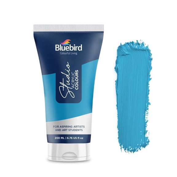 Bluebird Studio Acrylic Paint Tube 6.42 Fl Oz / 190ML - Non Toxic, Rich Pigments for Painters, Adults & Kids, Ideal for Canvas, Wood, Clay, Ceramic & More (Cerulean Blue)