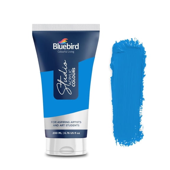 Bluebird Studio Acrylic Paint Tube 6.42 Fl Oz / 190ML - Non Toxic, Rich Pigments for Painters, Adults & Kids, Ideal for Canvas, Wood, Clay, Ceramic & More (Neon Blue)