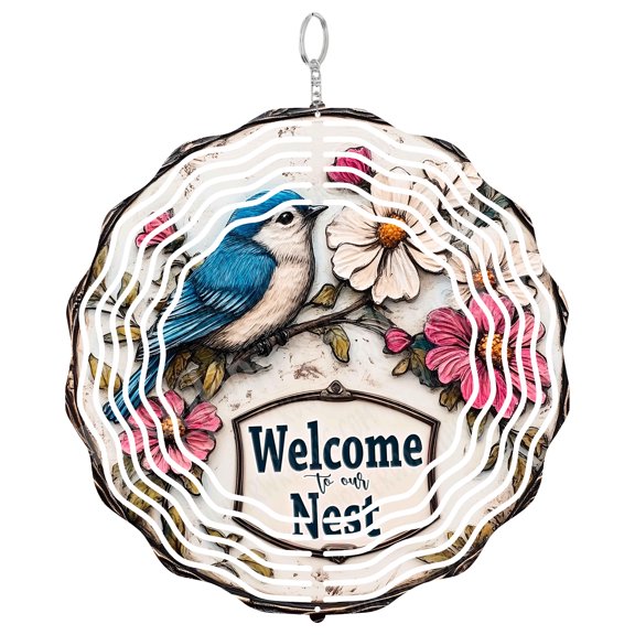 Bluebird Wind Spinner Metal Outdoor Decor Rustic Farmhouse Multicolor Distressed Finish