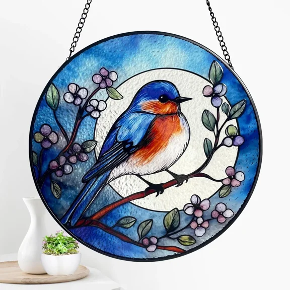 Bluebird of Happiness Acrylic Suncatcher Handcrafted Window Hanging Decoration Good Luck Bird Gift
