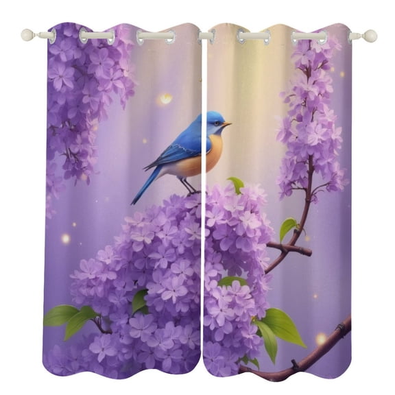 Bluebird on Lilac Branch 2 Panels 3D Printing Pattern Curtain for Bedroom Living Room Kitchen Window Decoration Home