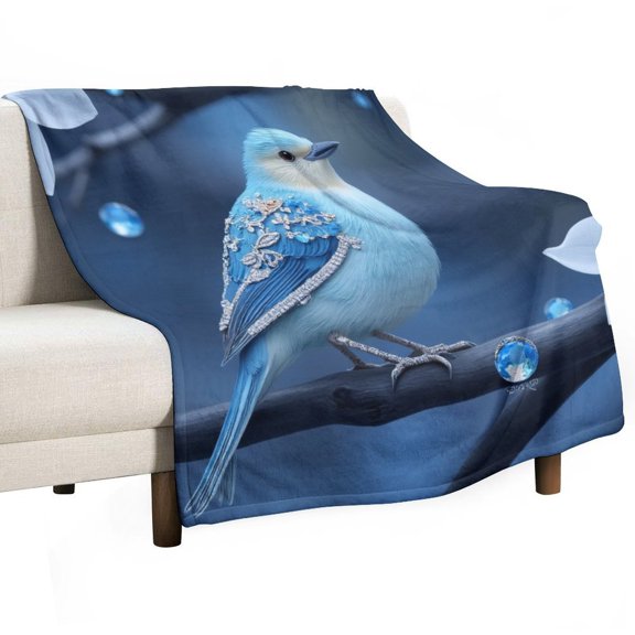 Bluebird with Floral Print Throws Blankets for Sofa Bed Winter Plush Warm Blanket Holiday Gifts