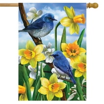 Bluebirds And Daffodils Spring House Flag Floral 28" x 40" Briarwood Lane
