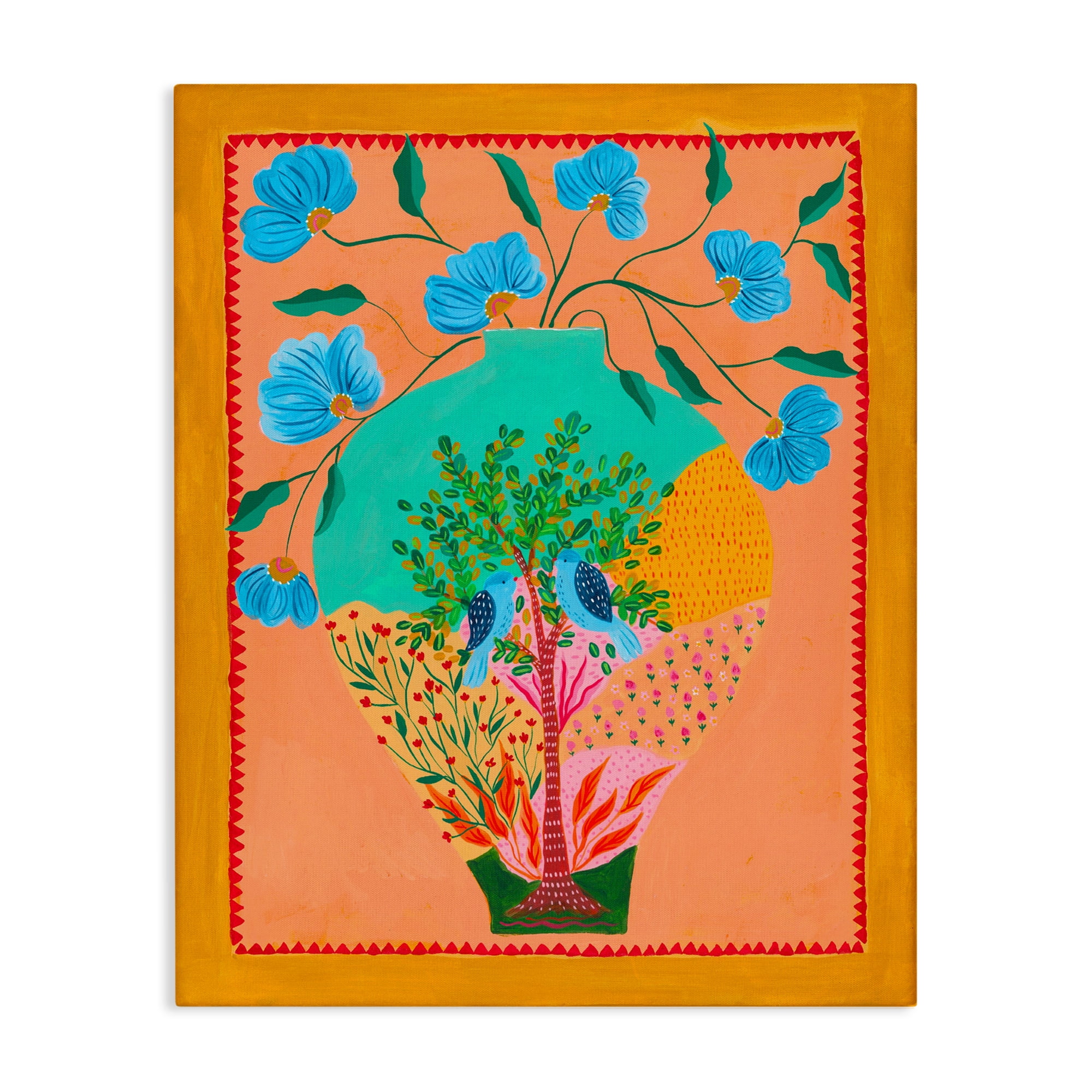 Bluebirds & Boho Flower Vase Canvas Wall Art, design by Nabeela Rumi
