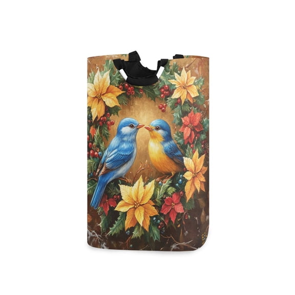 Bluebirds Couple Garland Autumn Valentine Laundry Basket with Handles Foldable Laundry Hamper Freestanding Washing Bin 50L