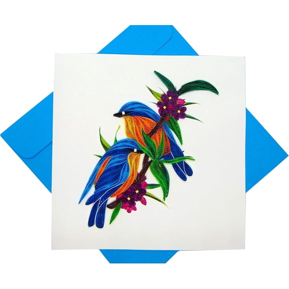 Bluebirds, Quilling Card 3D,Unique Dedicated Handmade, Design Greeting Card for Birthday, Valentine's Day, Mothers Day, Spring, Fathers Day, Graduation, Wedding, Anniversary, All Occasion