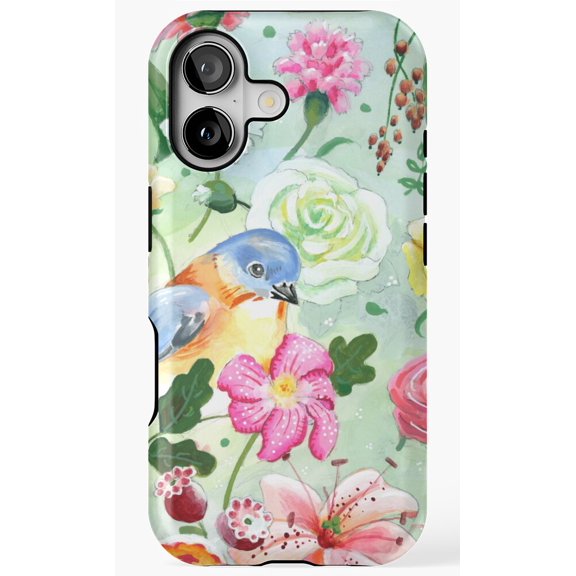 Bluebirds and Beautiful Flowers Phone Case for iPhone 11 12 13 14 15 16 17 Pro Max