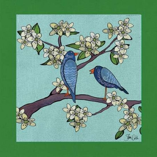 Bluebirds and Cherry Blossoms Canvas Art - Shanni Welsh (24 x 24)