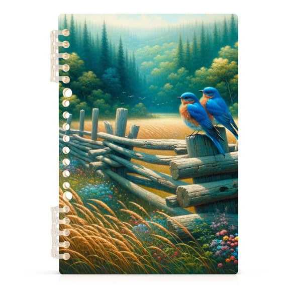 Bluebirds and Forests Notebooks 1-subject Journal 60 Sheets A5 College Ruled Paper Detachable Ring 8.3"x5.7"