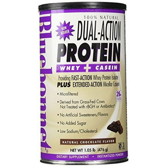 Bluebonnet 100% Natural Dual Action Protein Powder, Chocolate, 16.8 Oz