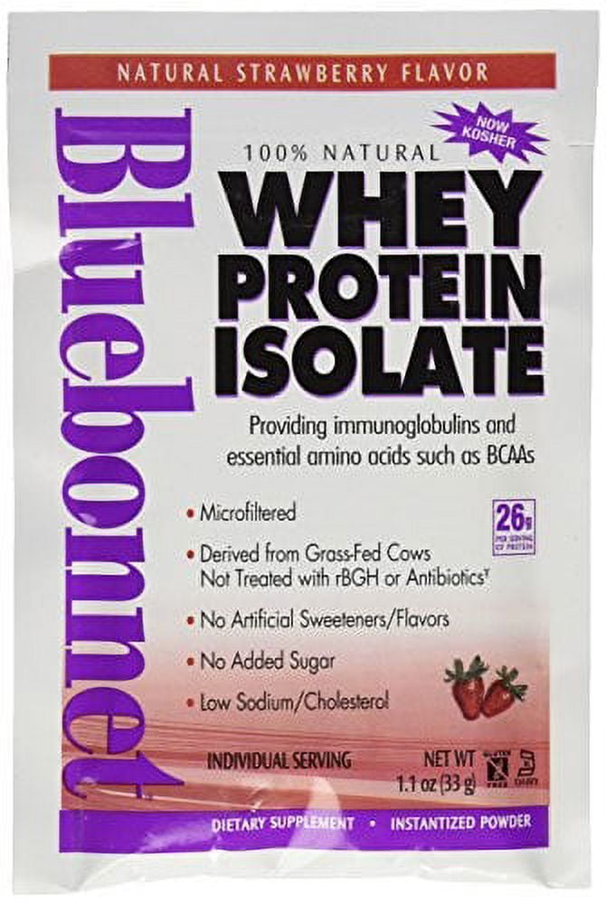 100 Natural Whey Protein Isolate Powder, Strawberry, 8 Ct