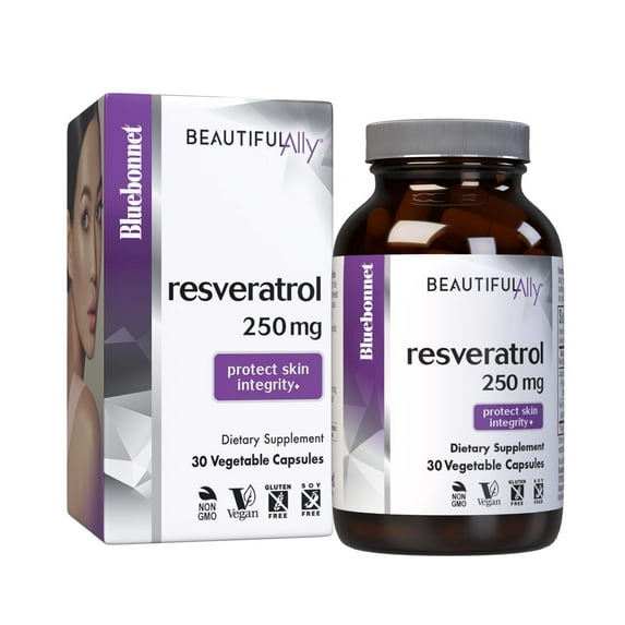 Bluebonnet Beautiful Ally Resveratrol 250mg, Protect Skin Integrity*, 30 Vegetable Caps