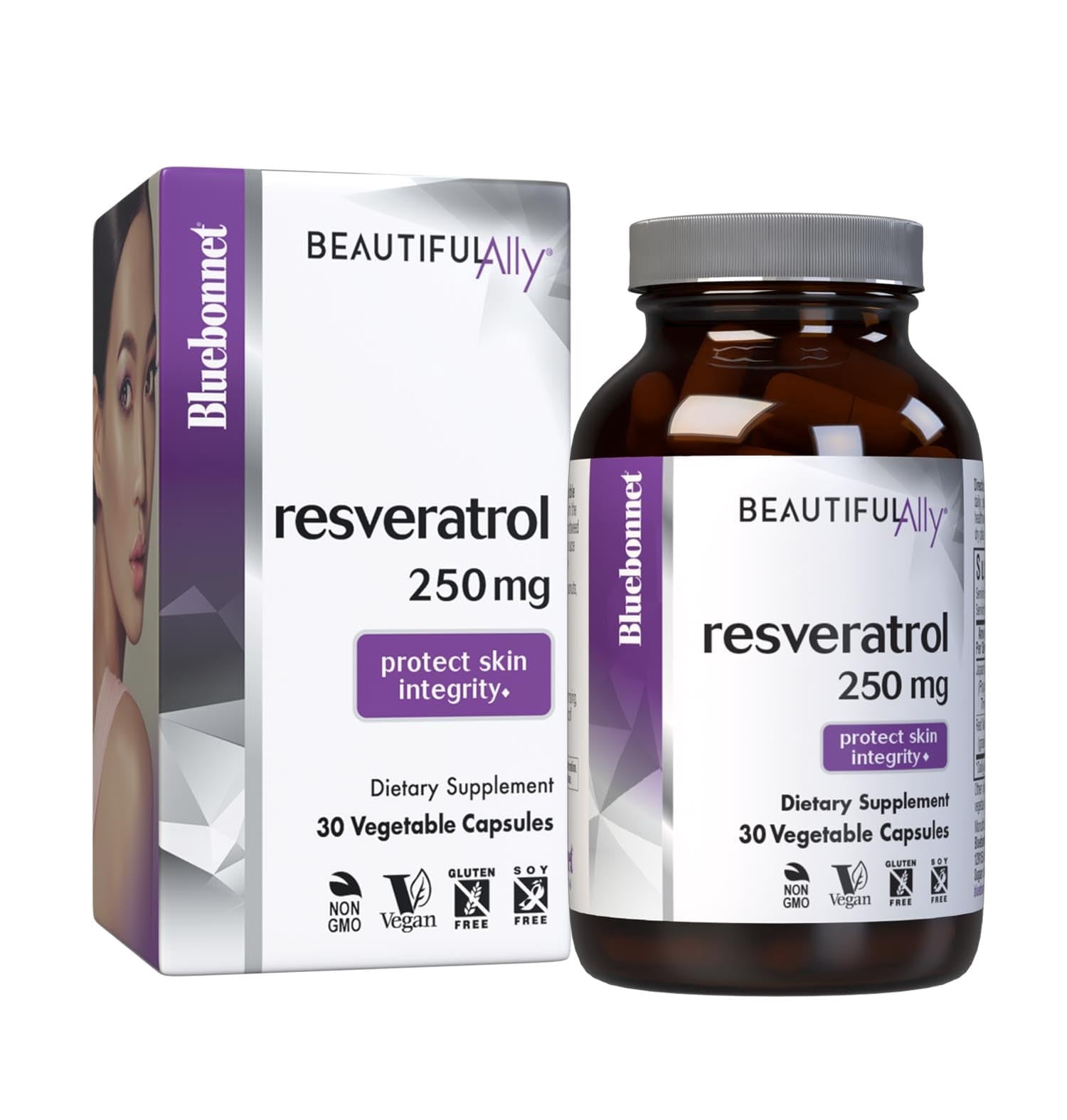 Bluebonnet Beautiful Ally Resveratrol 250mg, Protect Skin Integrity*, 30 Vegetable Caps