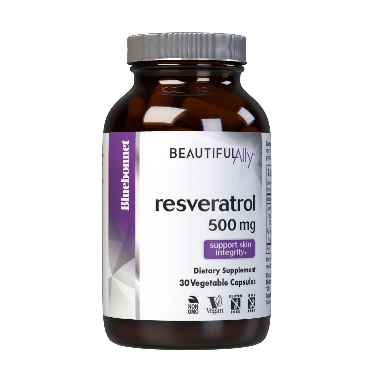 Bluebonnet Beautiful Ally Resveratrol 500mg, Protect Skin Integrity*, 30 Vegetable Caps