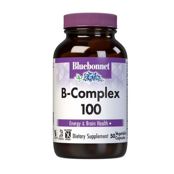 Bluebonnet B Complex Full Spectrum - Vitamin B6, B12, Biotin, Folate - 50 Vegetarian Caps