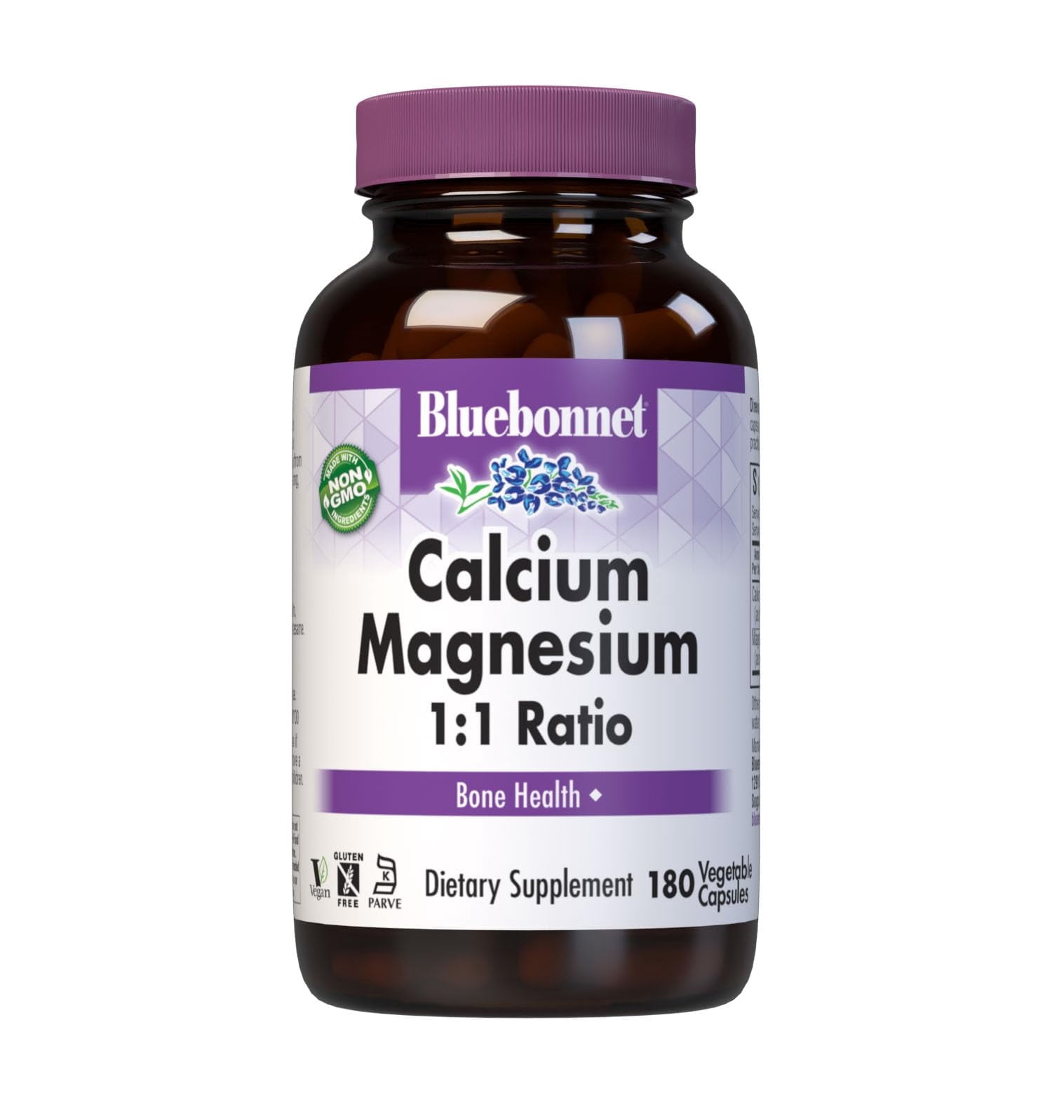 Bluebonnet Nutrition Calcium Magnesium 1:1 Ratio Vegetarian Capsules, 180 Count,