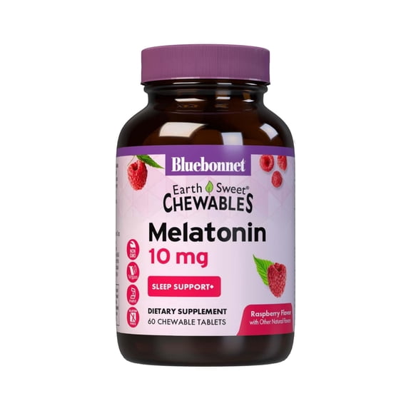 Bluebonnet Melatonin 10mg Nighttime Relaxation & Restful Sleep Aid - 60 Raspberry Chews