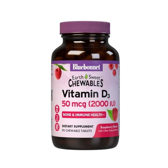 Bluebonnet EarthSweet Vitamin D3 2000 IU, Muscle & Skeletal Growth* 90 Raspberry Chewables