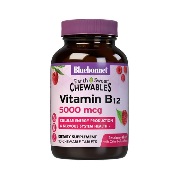 Bluebonnet EarthSweet Vitamin B12 5000 mcg Raspberry, 60 Chewable Tablets