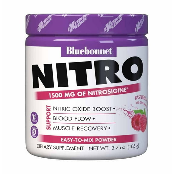 Bluebonnet Extreme Edge Nitro Powder Nitric Oxide Precursor*, Raspberry, 30 Day