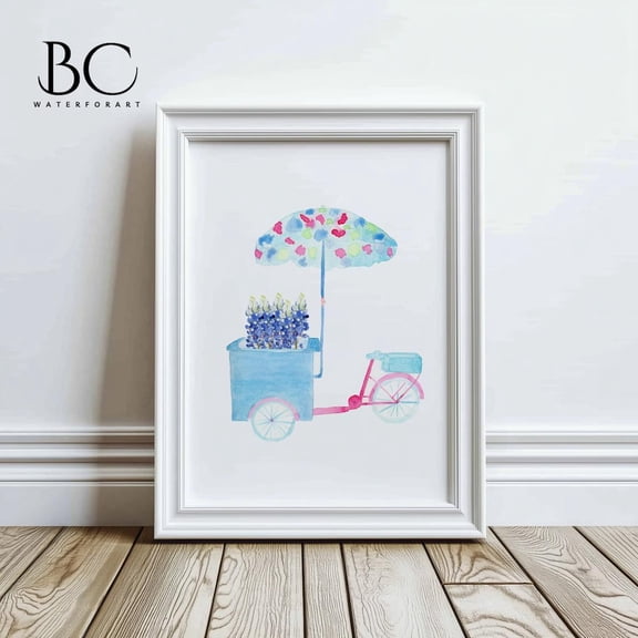 Bluebonnet Flower Cart Texas Garden Wall Decor, Unframed Canvas 8x10in