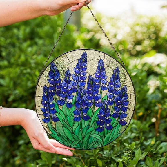 Bluebonnet Flower Stained Glass Suncatcher, Texas Wildflowers Window Decor, Bluebonnet Hanging Gift for Mom, Spring Floral Ornament 4302899360 3352