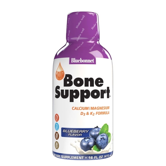 Bluebonnet Liquid Bone Support Calcium & Magnesium Citrate Vitamin D3 K2 32 Days Blueberry