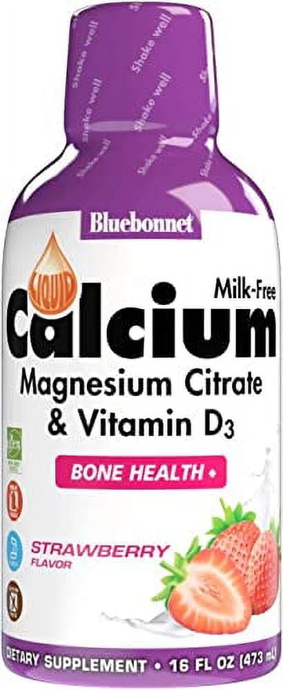 Bluebonnet Liquid Calcium Magnesium Citrate, Vit D3, Strawberry, 16Oz (3 pack)