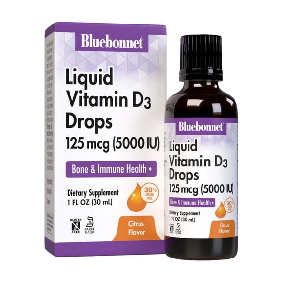 Bluebonnet Liquid Vitamin D3 Drops 5000 IU, Aids in Muscle & Skeletal Growth*, Citrus 1FlOz