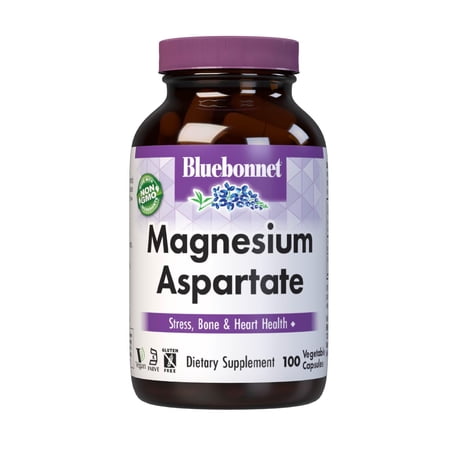 Bluebonnet Magnesium 400 mg Chelated Aspartate Mineral, Heart & Bone Support*,100 Caps