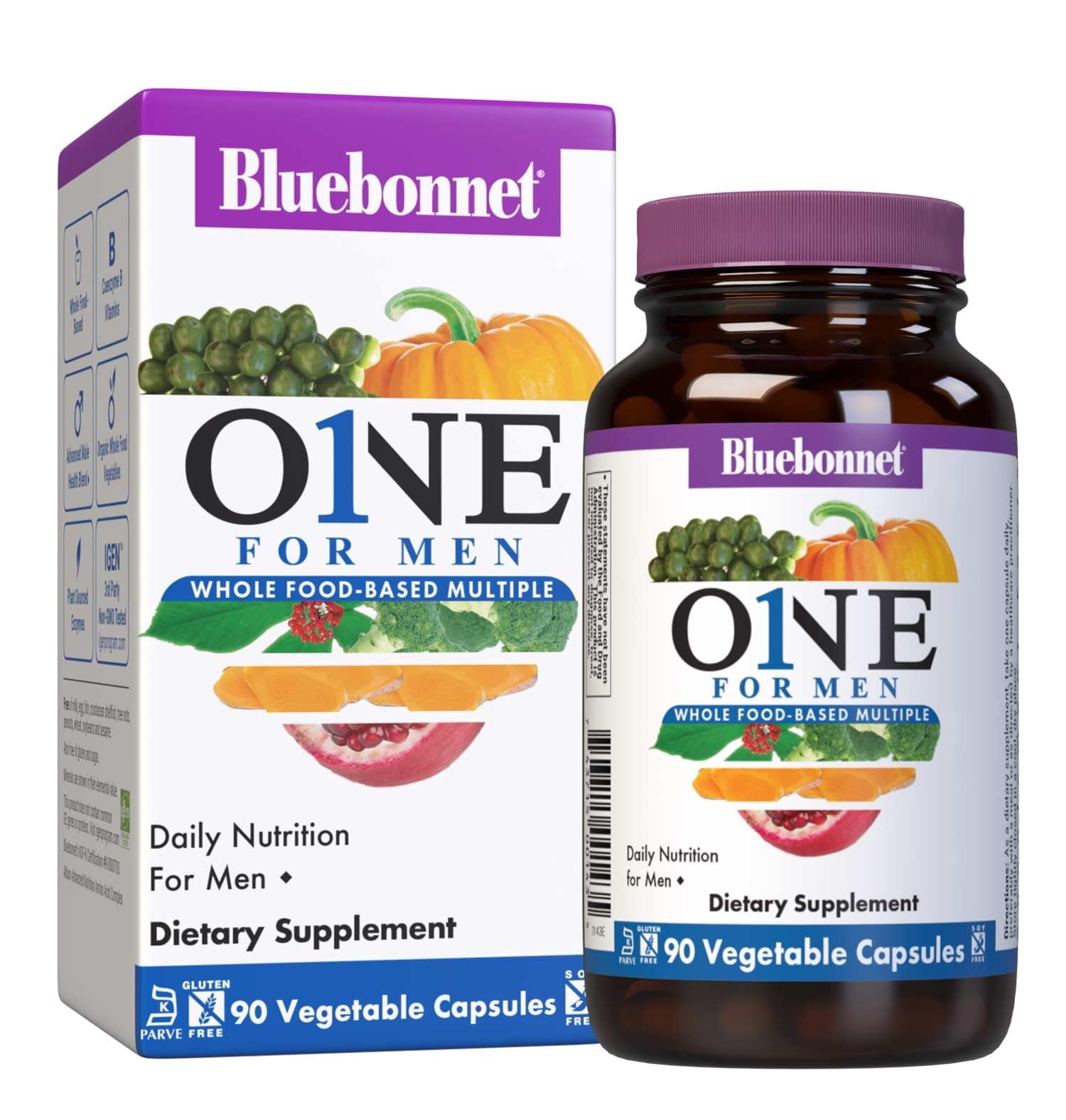 Bluebonnet Men’s One, Whole Food Multiple, K2, Organic, Energy, Vitality*, 90 Days