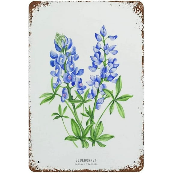 Bluebonnet Metal Sign Vintage Decoration Home Bedroom Office Bar Cafe Club Wall Decor Retro Tin Sign 12 X 8 Inch