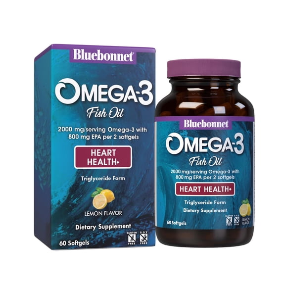 Bluebonnet Omega-3 Heart Formula Triglyceride Form DHA 600mg EPA 800mg - 60 Softgels