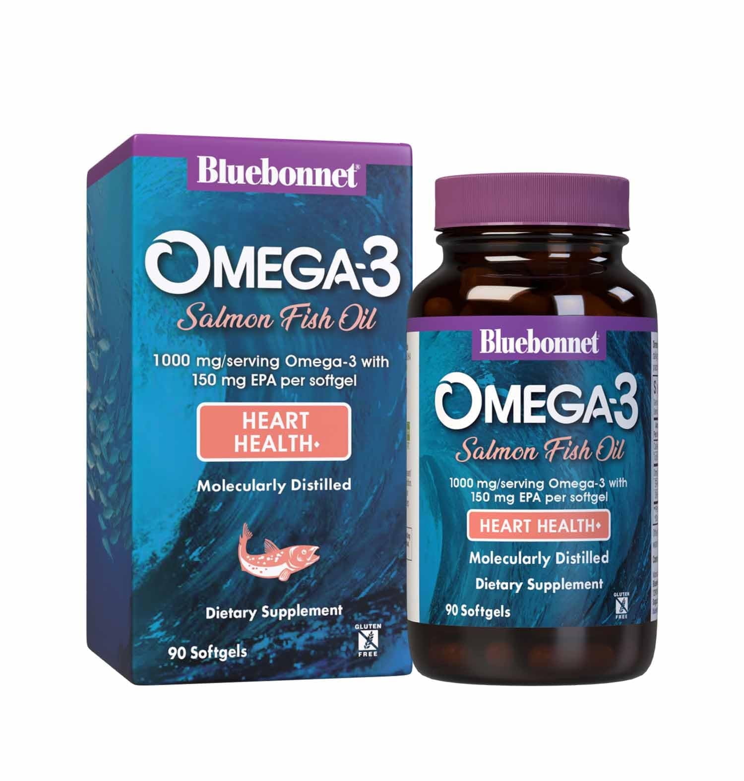 Bluebonnet Nutrition Omega-3 Salmon Oil Softgels 1000mg, Heart Health* - 90 Count
