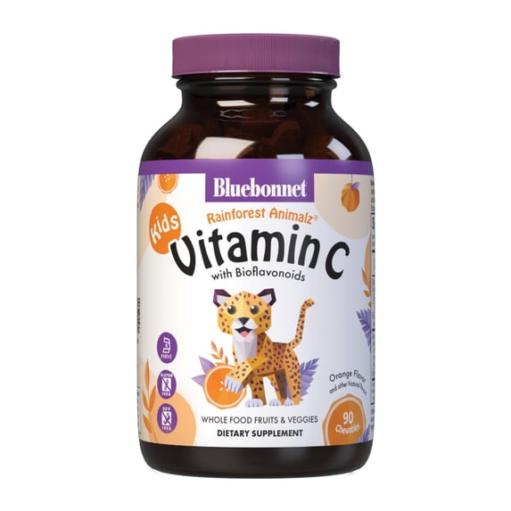 Bluebonnet Rainforest Animalz Vitamin C Animal Shape Chewable Tablets 250mg 45 Days Orange