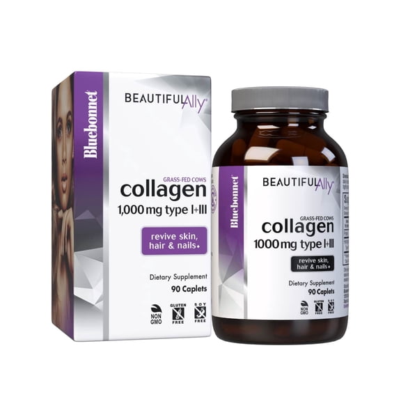 Bluebonnet Beautiful Ally Collagen Hydrolyzed Peptides Type 1 & 3, Grass Fed Cows, 90 Caps