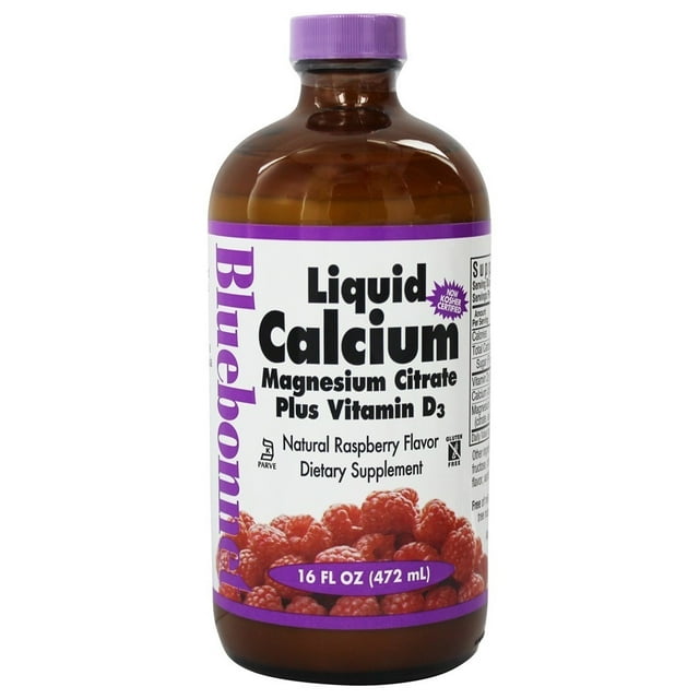 Bluebonnet Nutrition Calcium Magnesium Citrate Plus Vitamin D3 Liquid, Natural Raspberry, 16 Fl Oz