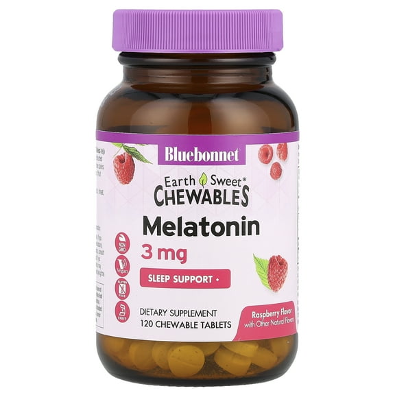 Bluebonnet Nutrition EarthSweet Chewables, Melatonin, Raspberry, 3 mg, 120 Chewable Tablets