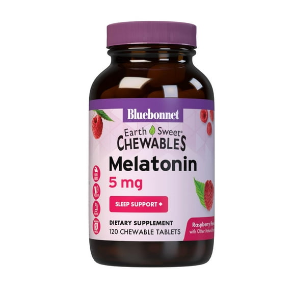 Bluebonnet Melatonin 5mg Nighttime Relaxation & Restful Sleep* - 120 Raspberry Chews