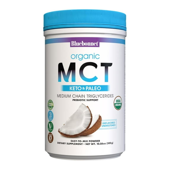 Bluebonnet Organic MCT Powder, Keto & Paleo, USDA Organic, 10.58 oz, 30 Days, Unflavored