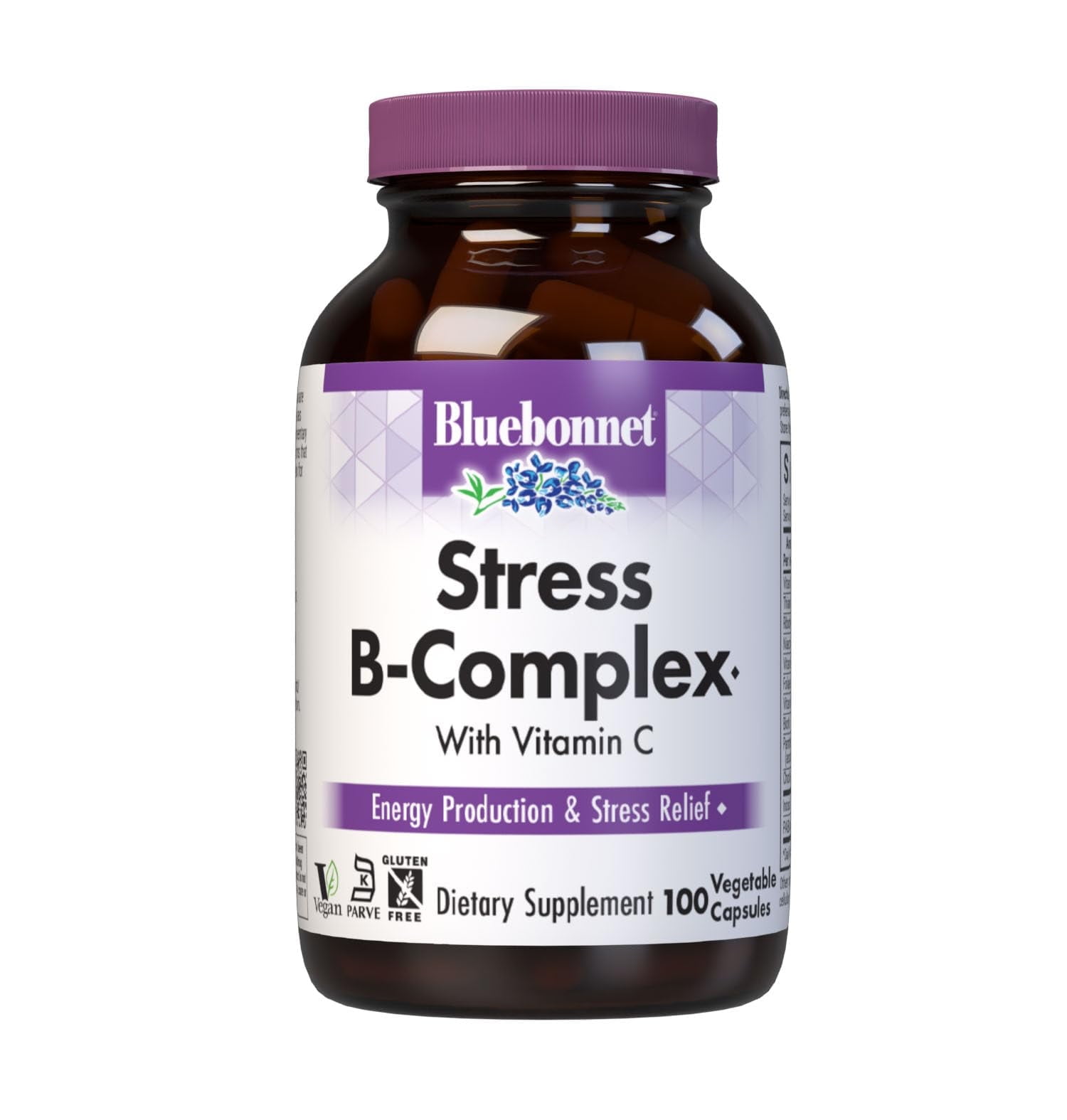 Bluebonnet Stress Relief B Complex, Vitamin B6, B12, Biotin, Folate, 100 Count