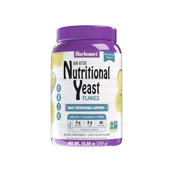 Bluebonnet Non-Bitter Nutritional Yeast Flakes w/ Vitamin D - Whole Food - 10.58oz 30 Days